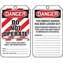 Accuform MLT405LTP Lockout/Tagout Tag, Danger-Do Not Operate, 5.75x3", Laminate; 25/Pk Accuform MLT405LTP Lockout/Tagout Tag, Danger-Do Not Operate, 5.75x3", Laminate; 25/Pk