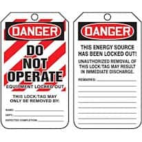 Lock Out/Tag Out; Danger - Do Not Operate - Equipment Locked Out Lock Out/Tag Out; Danger - Do Not Operate - Equipment Locked Out