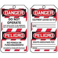 Lock Out/Tag Out; Danger - Do Not Operate/Peligro - No Pongo En Funcionamiento (Bilingual) Lock Out/Tag Out; Danger - Do Not Operate/Peligro - No Pongo En Funcionamiento (Bilingual)