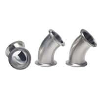 Cole-Parmer® Sanitary Clamp Fittings, 45° Elbow Union, 316 Stainless Steel Cole-Parmer® Sanitary Clamp Fittings, 45° Elbow Union, 316 Stainless Steel