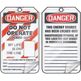 Accuform MLT611LCP Lockout/Tagout Tag, Danger-Do Not Operate/Life on ...