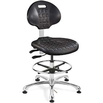 Bevco 7551E BLK Tall Height ESD Polyurethane Chair, Black, Polished Aluminum Base, Articulating Seat & Back Tilt