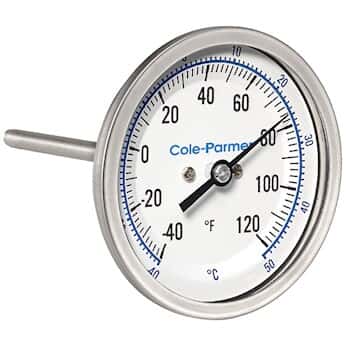 Cole Parmer Industrial Bimetal Thermometer 3 Dial Back Connect 12 Stem 40 1f 40 50c From Cole Parmer