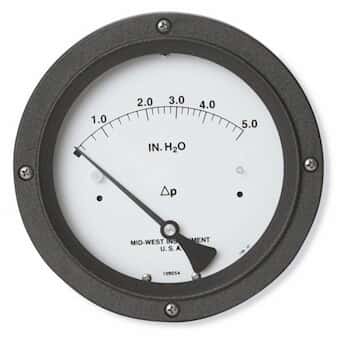 Mid-West 109-QE-00-OO-20P Differential Pressure Gauge with 316 Stainless Steel Body and Stainless Steel Internals, Bourdon Tube Type, 1% Full Scale Accuracy, 6" Dial, 1/4" FNPT Back Connection, 0-20 psid Range, 1500 psig SWP