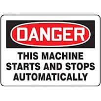 Safety Sign, Danger - This Equipment Starts/Stops Automatically, 7" x 10", Plastic