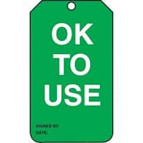 Accuform MGT217PTP Tag, Ok To Use, 5 7/8" X 3 3/8", RV-Plastic