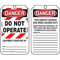 Accuform MLT409CTP Lockout/Tagout Tag, Danger-Do Not Operate, Block, 5.8x3.1", Cardstock; 25/Pk
