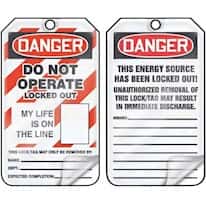 Accuform MLT611LCP Lockout/Tagout Tag, Danger-Do Not Operate/Life on Line, 5.8" x 3.1", Cardstock; 25/Pk
