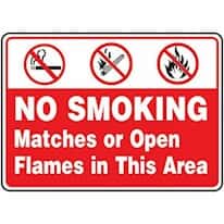 Accuform MSMK434VS Sign, No Smoking Matches Or Open Flames In This Area, 7x10", Plastic; 1/Pk