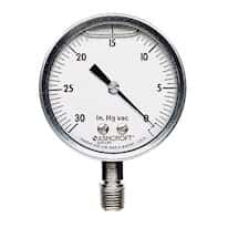 Ashcroft 1009 Glycerin-Filled SS Pressure Gauge, 2.5" Dial, 1/4" NPT(M) Lower Connection, 0 to 1000 psi