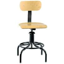 Bevco 1411 Maple Plywood stool, 20" - 28", black tubular steel base with 4 legs.