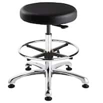 Bevco 3350C1V+ACF-18 BLACK Mid Height Cleanroom Stool, Vinyl, 18.5" to 26" height, aluminum base