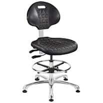 Bevco 7351C1-BLK Mid Height Polyurethane Cleanroom Chair, Black, Polished Aluminum Base, Articulating Seat & Back Tilt