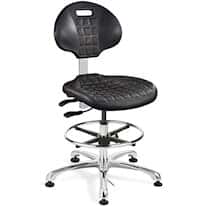 Bevco 7551C1-BLK Tall Height Polyurethane Cleanroom Chair, Black, Polished Aluminum Base, Articulating Seat & Back Tilt