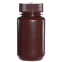 Cole-Parmer Economy Amber Wide-Mouth Plastic Bottle, HDPE, 125mL (4oz); 72/PK