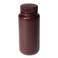 Cole-Parmer Economy Amber Wide-Mouth Plastic Bottle, HDPE, 250mL (8oz); 72/PK