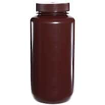 Cole-Parmer Economy Amber Wide-Mouth Plastic Bottle, HDPE, 1000mL (32oz); 24/PK