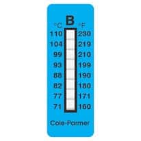 Cole-Parmer Irreversible 8-Point Vertical Temperature Label, 160-230F/71-110C; 25/Pk