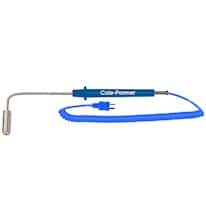 Cole-Parmer Type-T, 90 Angle Surf Probe, 8.5" L, Mini-Connector, Exposed, 5ft Coil Cord
