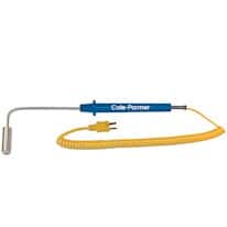 Cole-Parmer Type-K, 90 Angle Surf Probe, 8.5" L, Mini-Connector, Exposed, 5ft Coil Cord