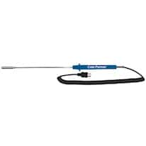 Cole-Parmer Type-J, Small Dia Surface Probe, 8" L, Mini-Connector, Exposed, 5ft Coil Cord