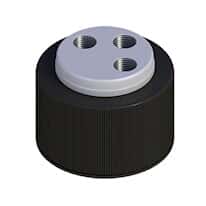 Cole-Parmer VapLock™ Solvent Delivery Cap with 304 SS Port Thread Inserts, three 1/4"-28, GL38; 1/ea