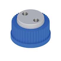 Cole-Parmer VapLock™ Solvent Delivery Cap w/ 304 SS Port Thread Inserts, two 1/4"-28, GL32; 1/ea