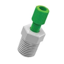 Cole-Parmer VapLock™ Fitting, Green PP Nut, Blue ETFE Ferrule, Straight, Compression to Threaded Adapter, 1/16" OD x 1/4" NPT(M); 1/EA