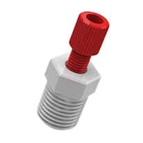 Cole-Parmer VapLock™ Fitting, Red PP Nut, Green ETFE Ferrule, Straight, Compression to Threaded Adapter, 1.8-2.0 mm OD x 1/4" NPT(M); 1/EA