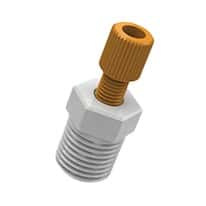 Cole-Parmer VapLock™ Fitting, Orange PP Nut, White ETFE Ferrule, Straight, Compression to Threaded Adapter, 2.5 mm OD x 1/4" NPT(M); 1/EA