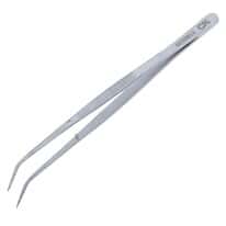 Cole-Parmer Stainless Steel Tweezers, w/ Pin, Bent Tips, Serrated, 152mm