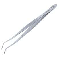 Cole-Parmer Stainless Steel Tweezers, w/ Pin, Offset Bent Tips, Serrated, 152mm 