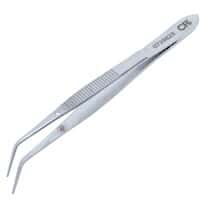 Cole-Parmer Stainless Steel Tweezers, w/ Pin, Bent Tips, Serrated, 101mm