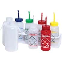 Cole-Parmer Safety Labeled Solvent and Wash Bottle Kit; 8 Bottles with Holder