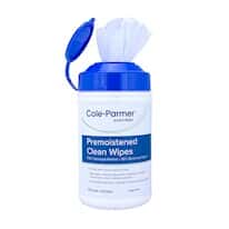 Cole-Parmer Clean Lab Wipes, 70% IPA Alcohol/30% DI Water, 6" x 7.5"; 100 Wipes/Canister