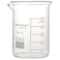 Cole-Parmer Low-Form Beaker, Glass, Griffin Style, Graduated, 50 mL; 12/Pk