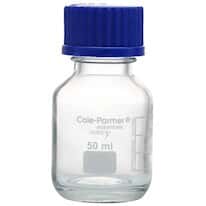 Cole-Parmer Glass Media Bottles, Class A, Round, 50 mL (1.7 oz); 10/Pk