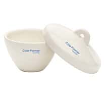 Cole-Parmer Wide-Form Crucible with Cover, Porcelain, 100 mL; 6/PK