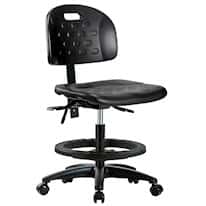 Cole-Parmer Black Polyurethane Bench Height Ergonomic Chair with foot ring and casters