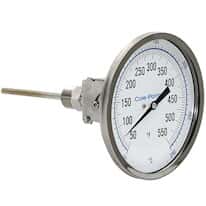 Cole-Parmer Industrial Bimetal Thermometer, 3” Dial, Adjustable Angle, 6” Stem, 50-550°F (10-290°C)