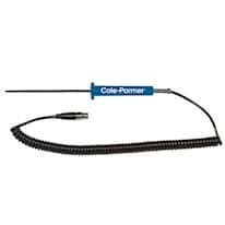 Cole-Parmer PFA-Insulated RTD Probe, 100 Ohm, Digisense® 3-Pin Connector, 4.5" Length, 5 ft Coil Cord