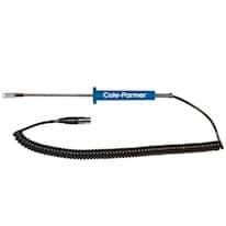 Cole-Parmer Air/Gas RTD Probe, 100 Ohm, Digi-Sense® 3-Pin Connector, 5" Length, 5 ft Coil Cord