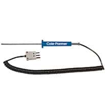 Cole-Parmer RTD Probe, 100 Ohm, ANSI 3-Blade Connector, 4" Length, 5 ft Coil Cord