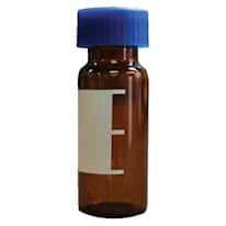 Cole-Parmer LCGC Screw Top Vials, Amber Glass, 9 mm Short Thread, 2 mL, with Label Area, Rubber/PTFE Septum; 100/pk