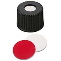 Cole-Parmer Screw Cap, Polypropylene, Black, 13 mm, UltraBond Silicone/Red PTFE Septa; 1000/pk