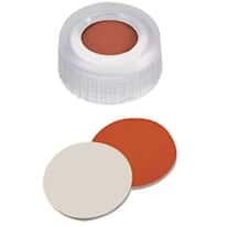 Cole-Parmer  Short Thread Cap, 9mm, Open Transparent Polypropylene, Red Rubber/PTFE Septa; 1000/pk