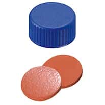 Cole-Parmer  Short Thread Cap, 9mm, Closed Blue Polypropylene, Rubber/PTFE Septa; 1000/pk