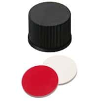 Cole-Parmer Screw Cap, Polypropylene, Black, 15 mm, Closed, Silicone/Red PTFE Septa;  1000/pk