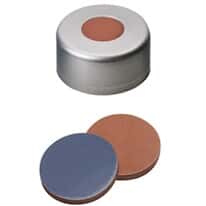 Cole-Parmer Silver Aluminum Crimp Cap, 13 mm Dia., Butyl/PTFE Septum w/Hole; 1000/pk