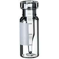Cole-Parmer Snap/Crimp Vial, Glass, 0.35 mL, 11 mm, Fused Insert, with Label; 1000/pk